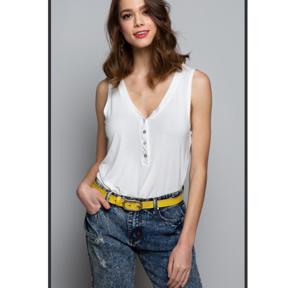 White V-neck Sleeveless Henley Top